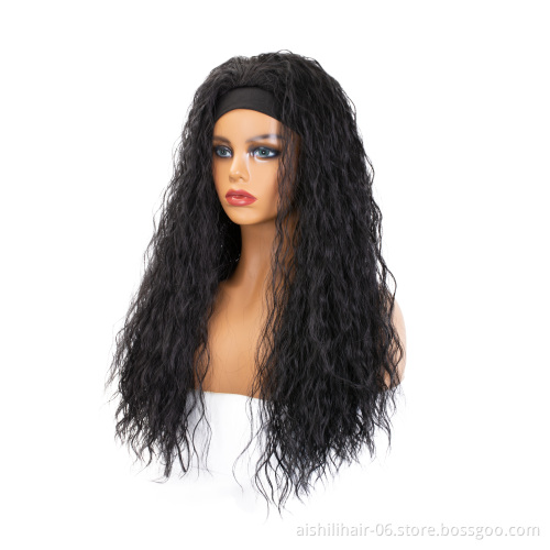 wholesale cheap headband wigs for black women long black wave synthetic hair wig